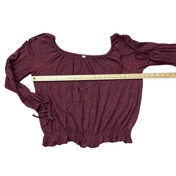 Free People Top Women's Large Purple Boho Beach Cutouts Tie Sleeve Off Shoulder - Picture 8 of 11